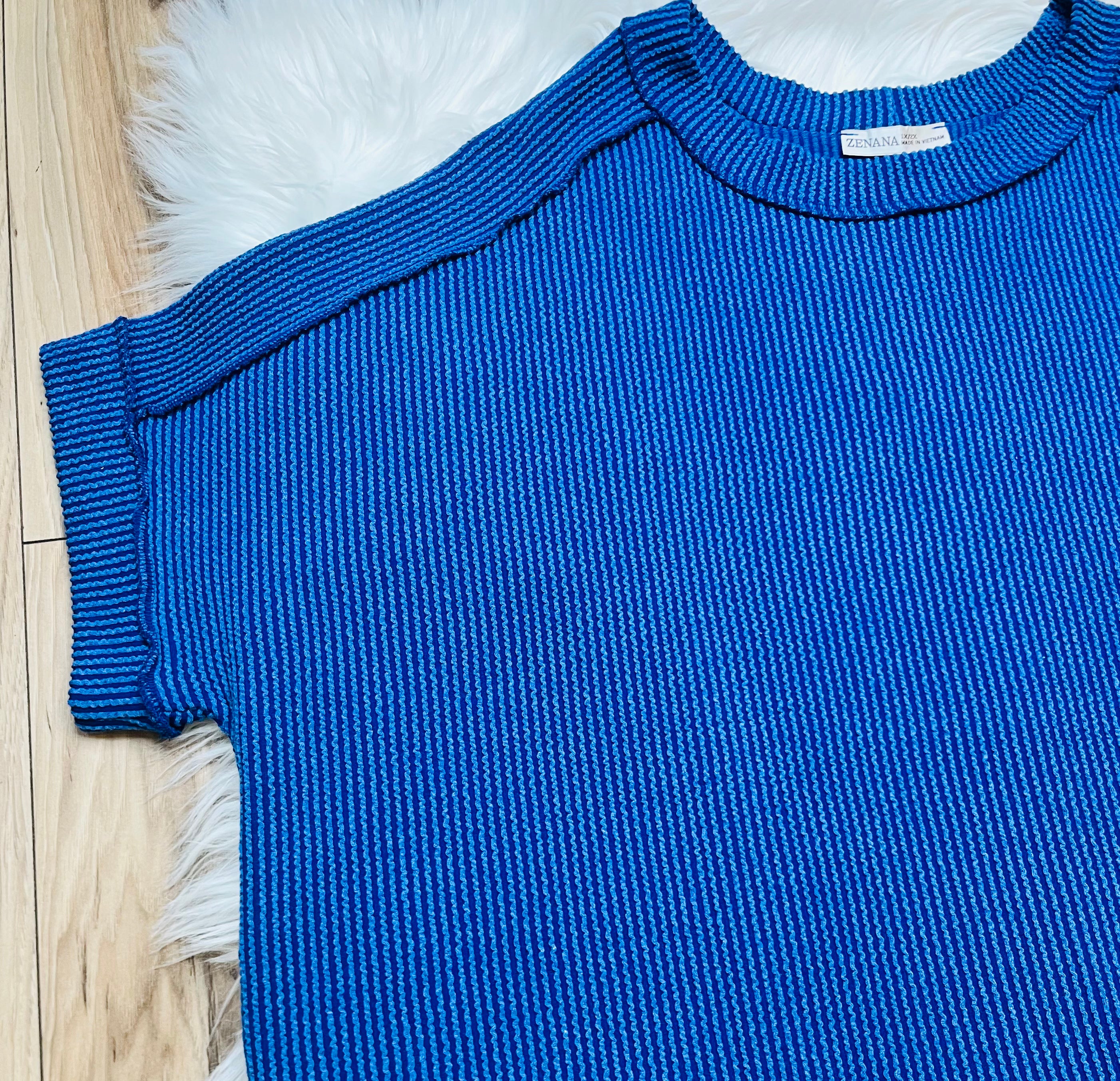Women’s Zenana Classic Blue Ribbed Top