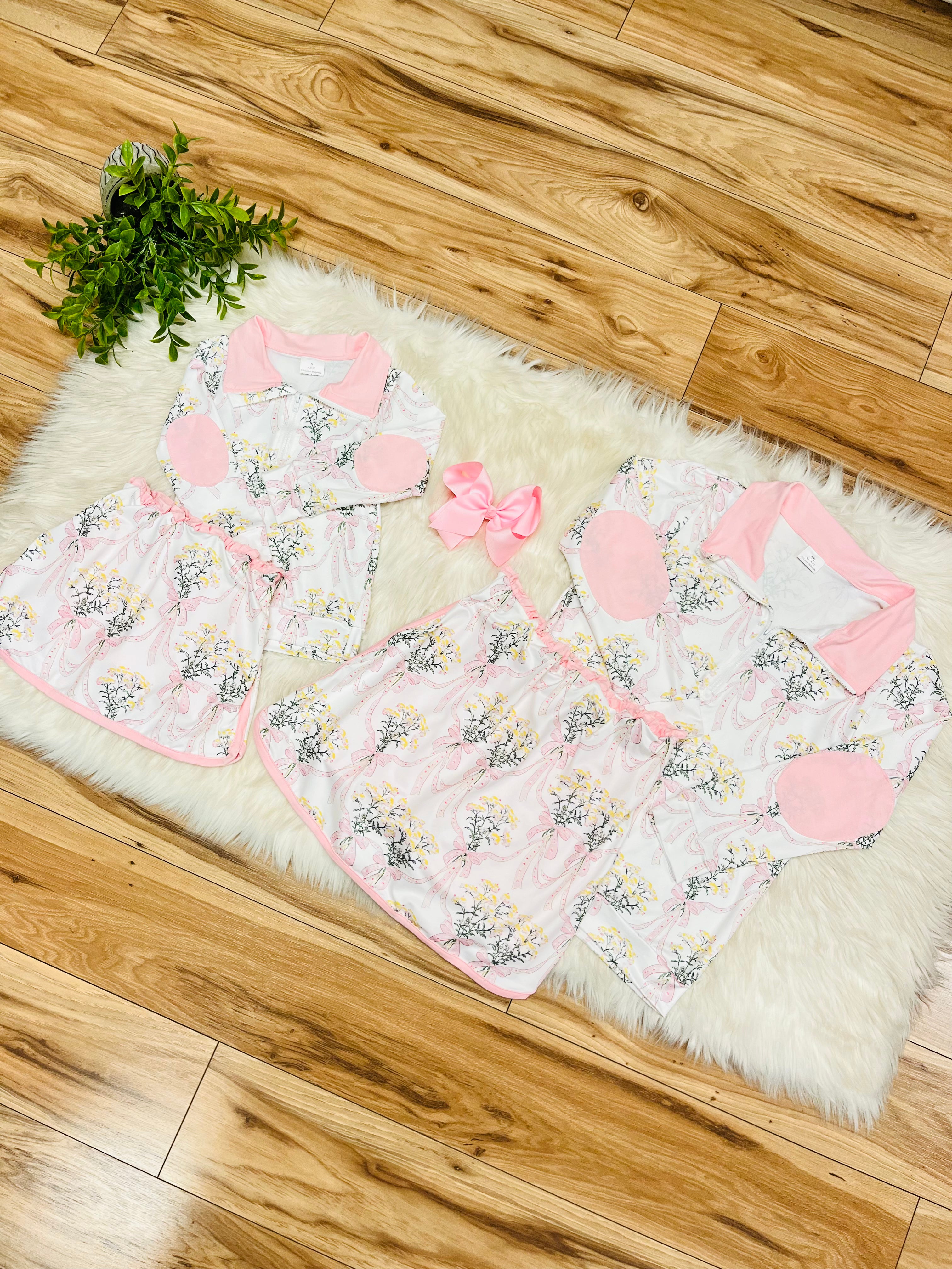 Girl’s Light Pink Floral Bow Skort Outfit