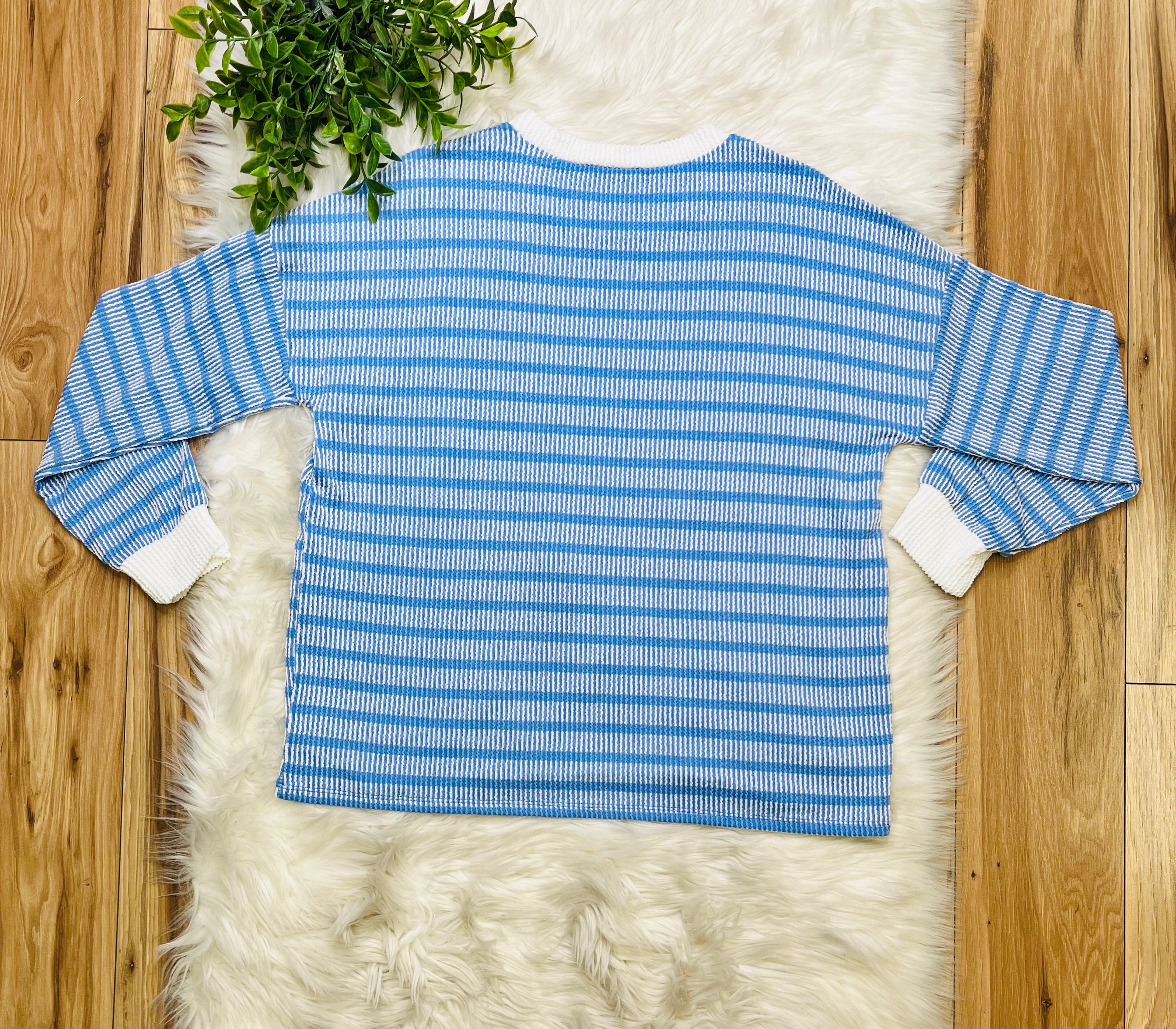 Women’s Zenana Cornflower Blue Striped Ribbed Pant Set