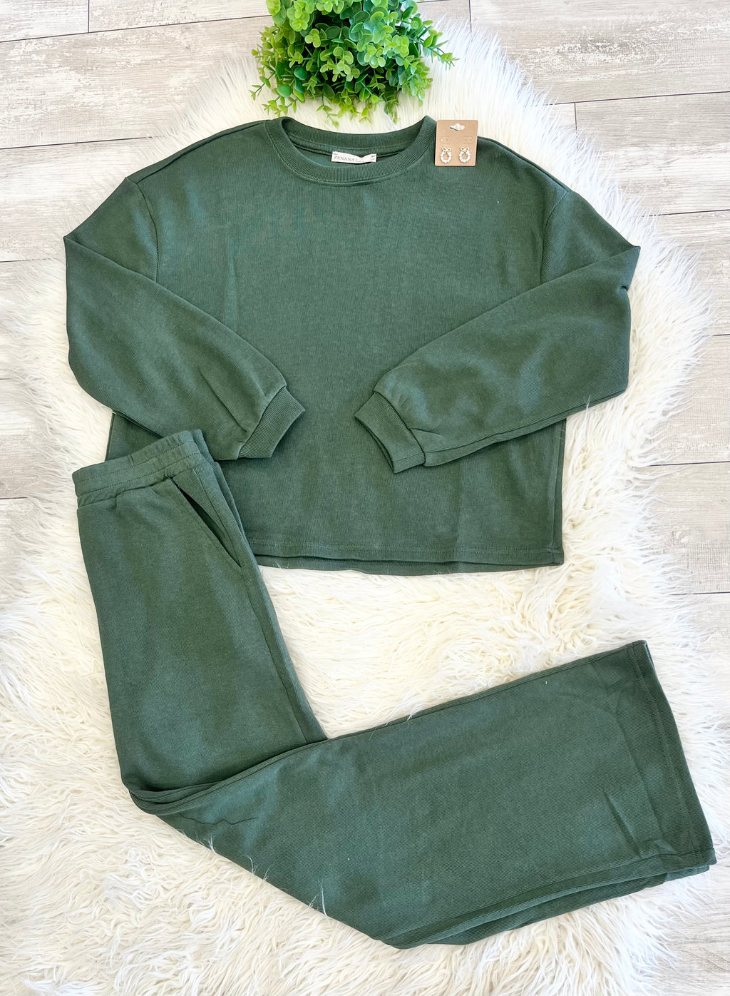 Women’s Zenana Olive Long Sleeve Two Piece Set - True to size