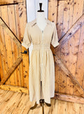 Women’s Umgee Latte Striped Midi Dress with Front Zipper- True to Size