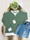 Women’s Zenana Olive Green Striped Long Sleeve Top with White Trim- True to Size