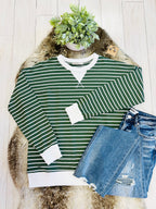 Women’s Zenana Olive Green Striped Long Sleeve Top with White Trim- True to Size