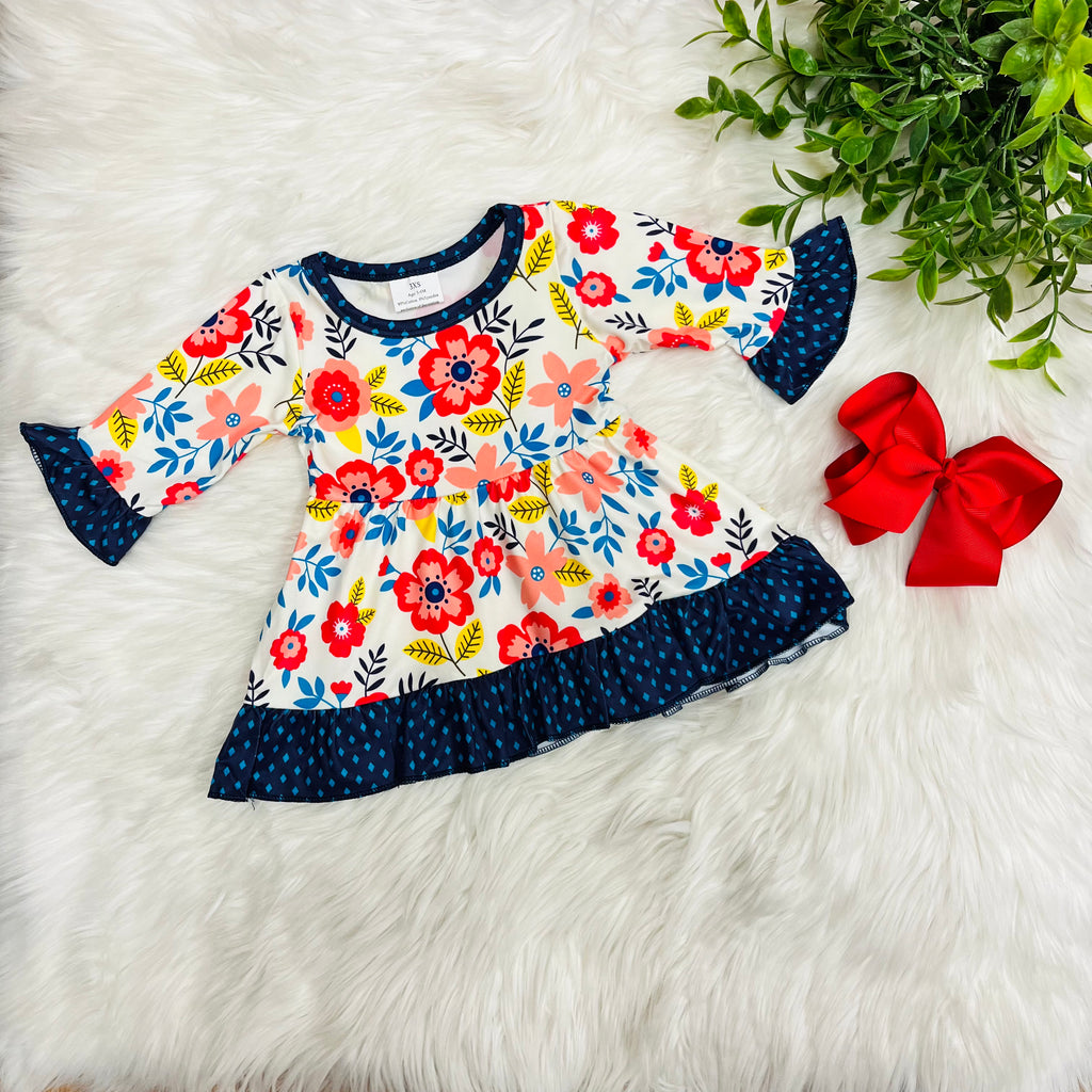 Girl’s Red and Navy Mixed Print Set
