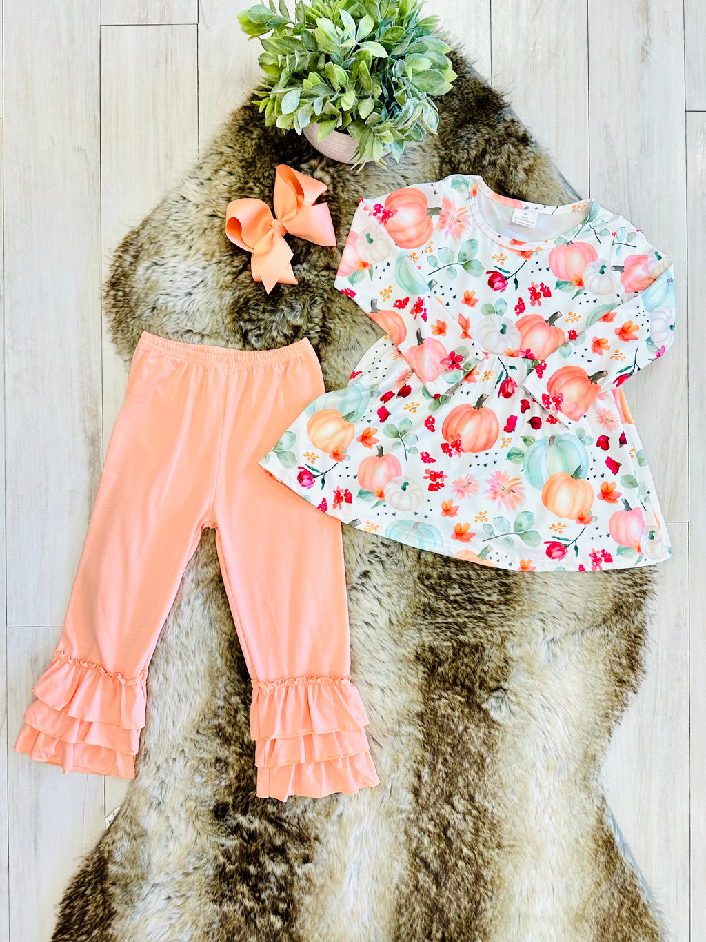 Girls Floral Pumpkin & Coral Outfit