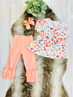 Girls Floral Pumpkin & Coral Outfit