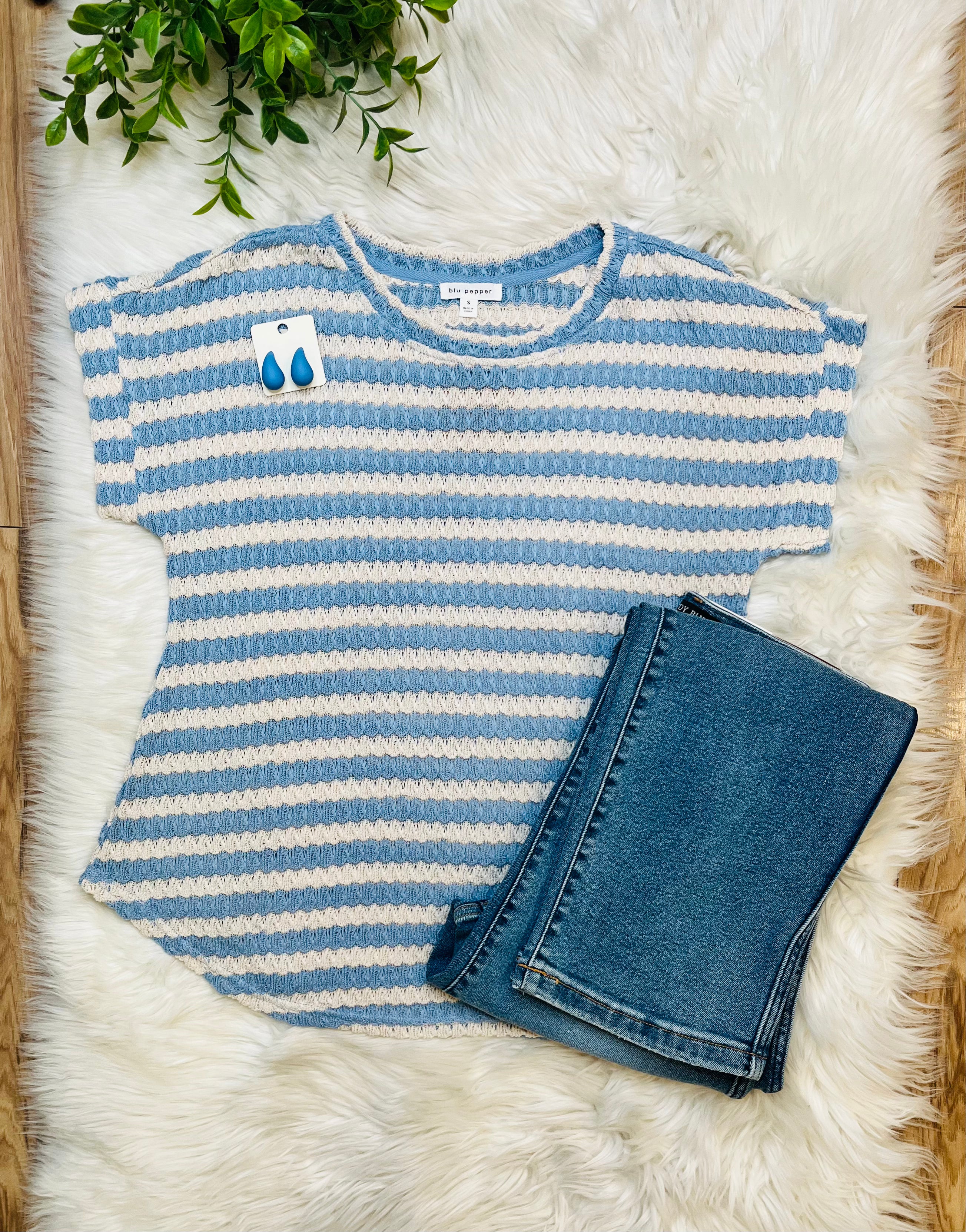 Women’s Blu Pepper Textured Blue Stripe Top