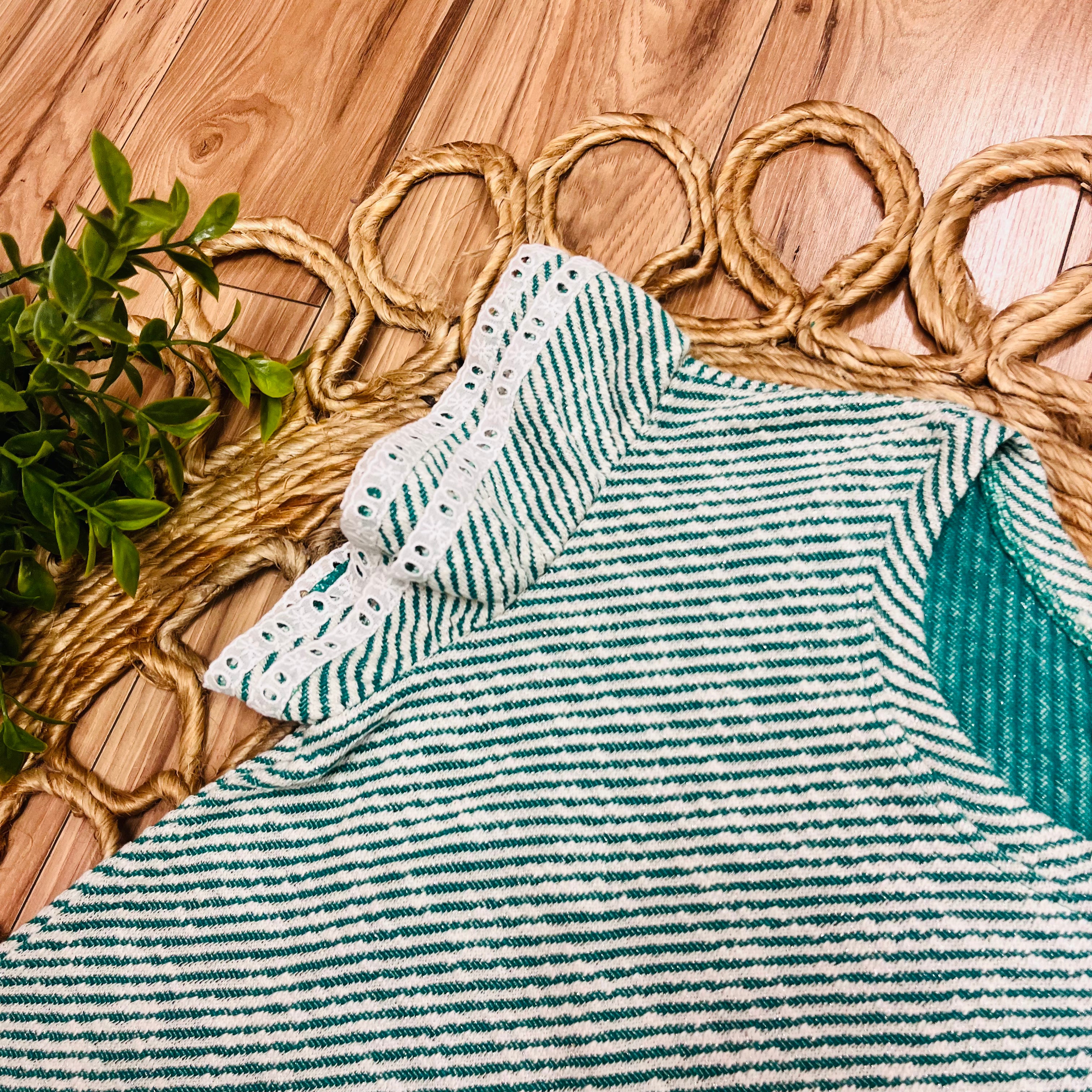 Women’s Evermmee Kelly Green Stripe Flutter Sleeve Top