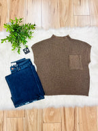 Women’s Mocha Pocket Detail Drop Shoulder Short Sleeve Sweater Top by Blu Pepper- True to Size