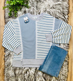 Women’s Very J Denim Blue and Cream Stripe Patch Top