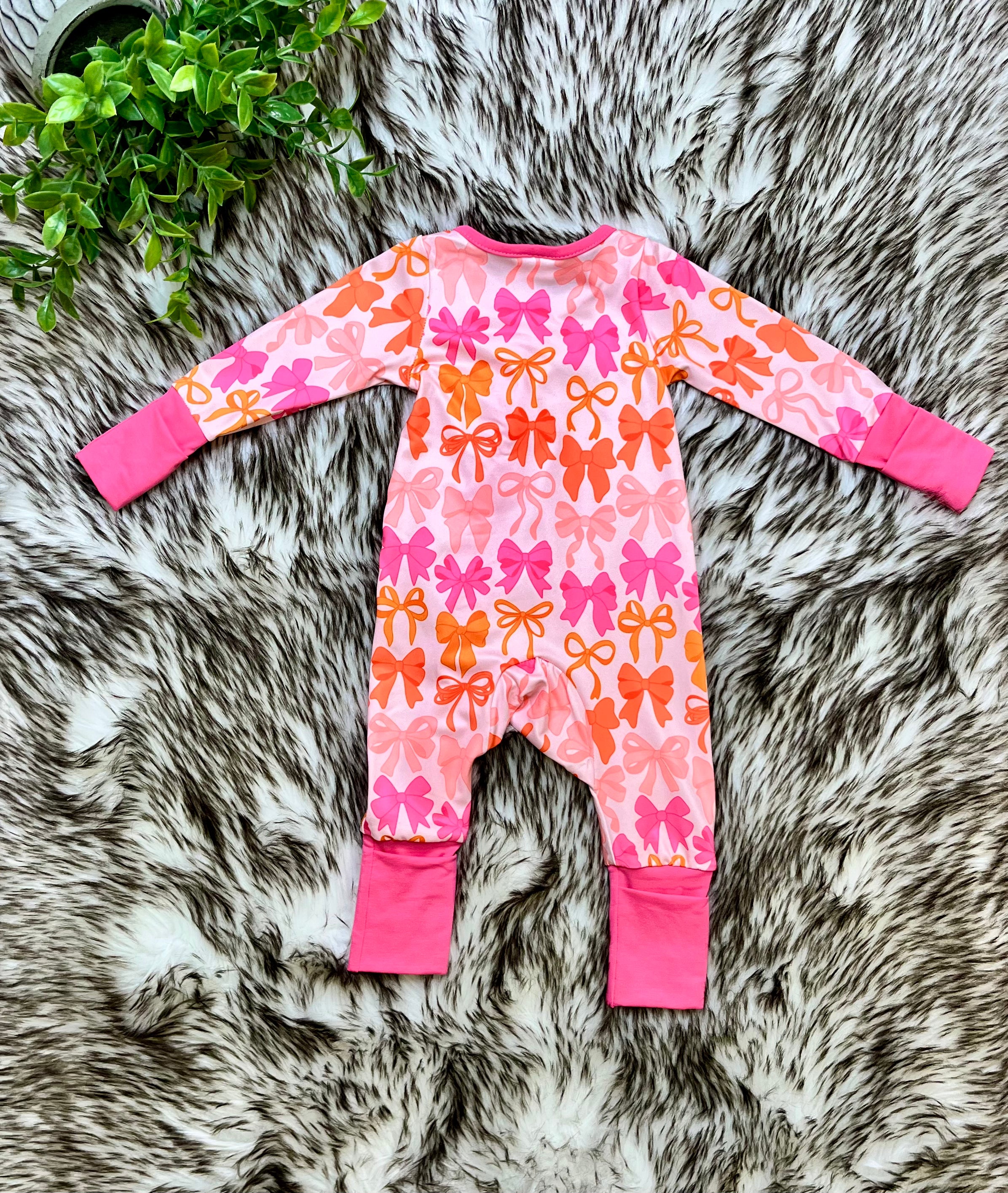 Girl’s Bright Orange and Pink Bow Zipper Sleeper