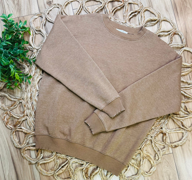 Zenana Light Brown Crewneck - Mini Mee Boutique