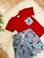 Boy’s American Flag Dinosaur Short Set