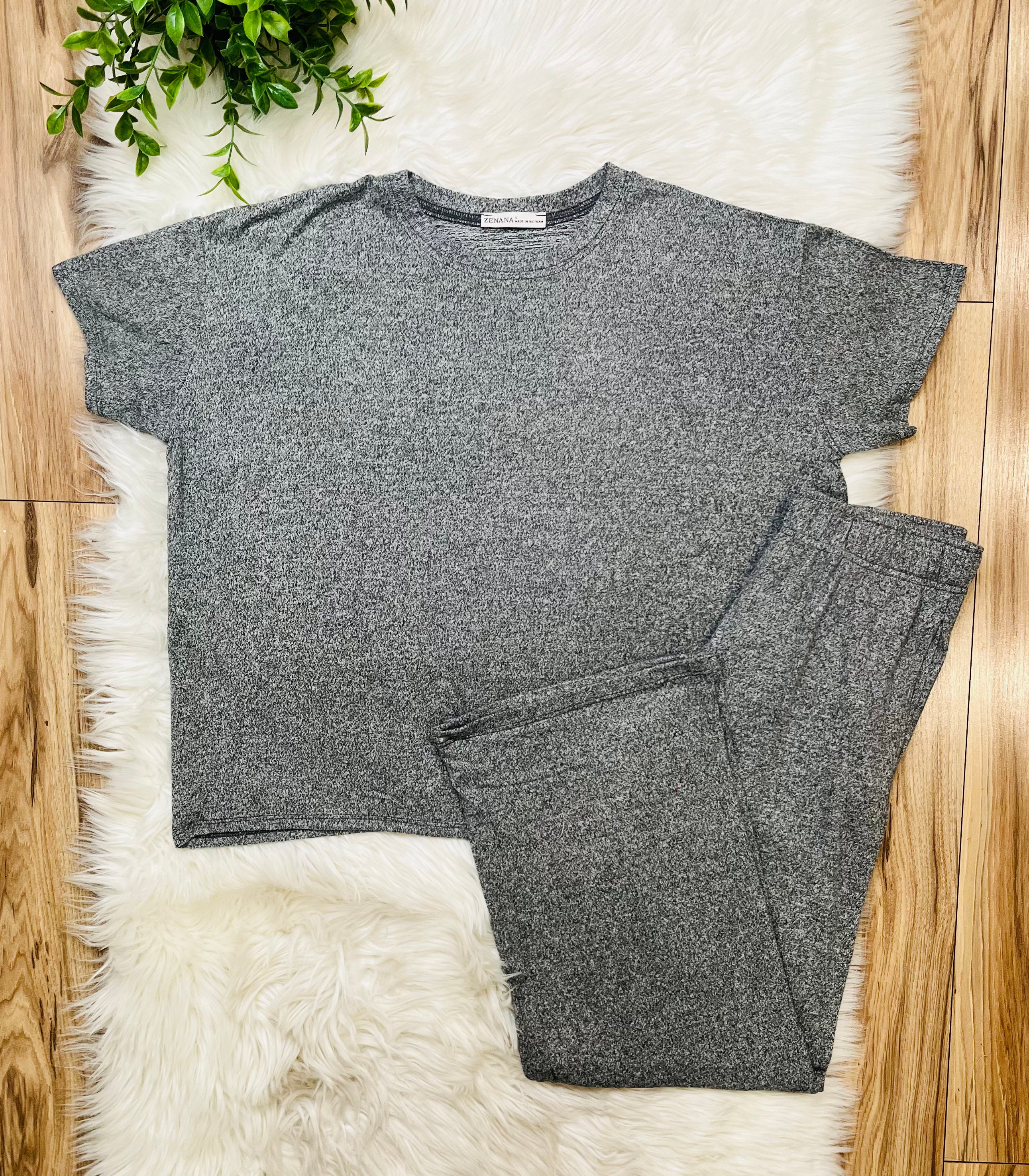 Women’s Zenana Black Melange Pant Set