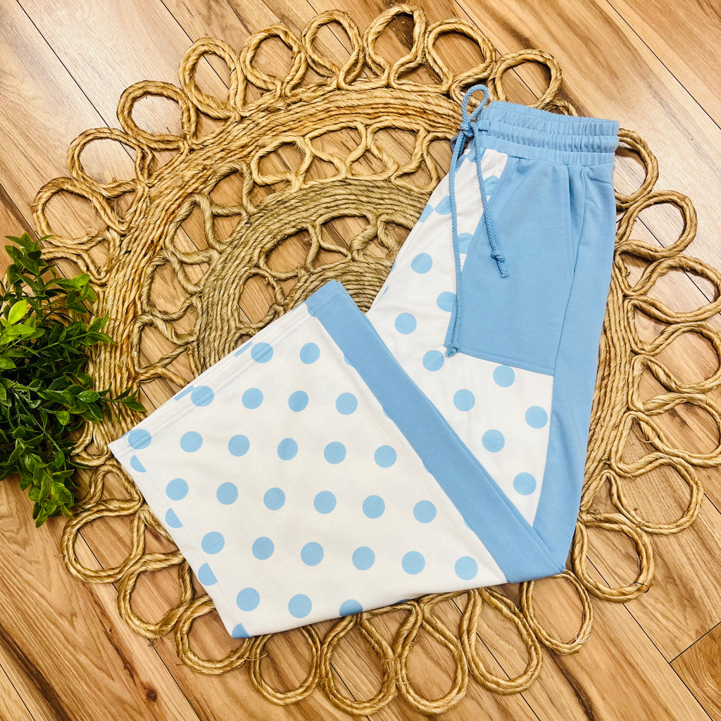 Women’s Evermmee Blue and White Polka Dot Pant Set