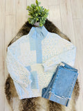 Women’s Evermmee Light Blue Mixed Print Quilted Pullover Top- Loose Fit