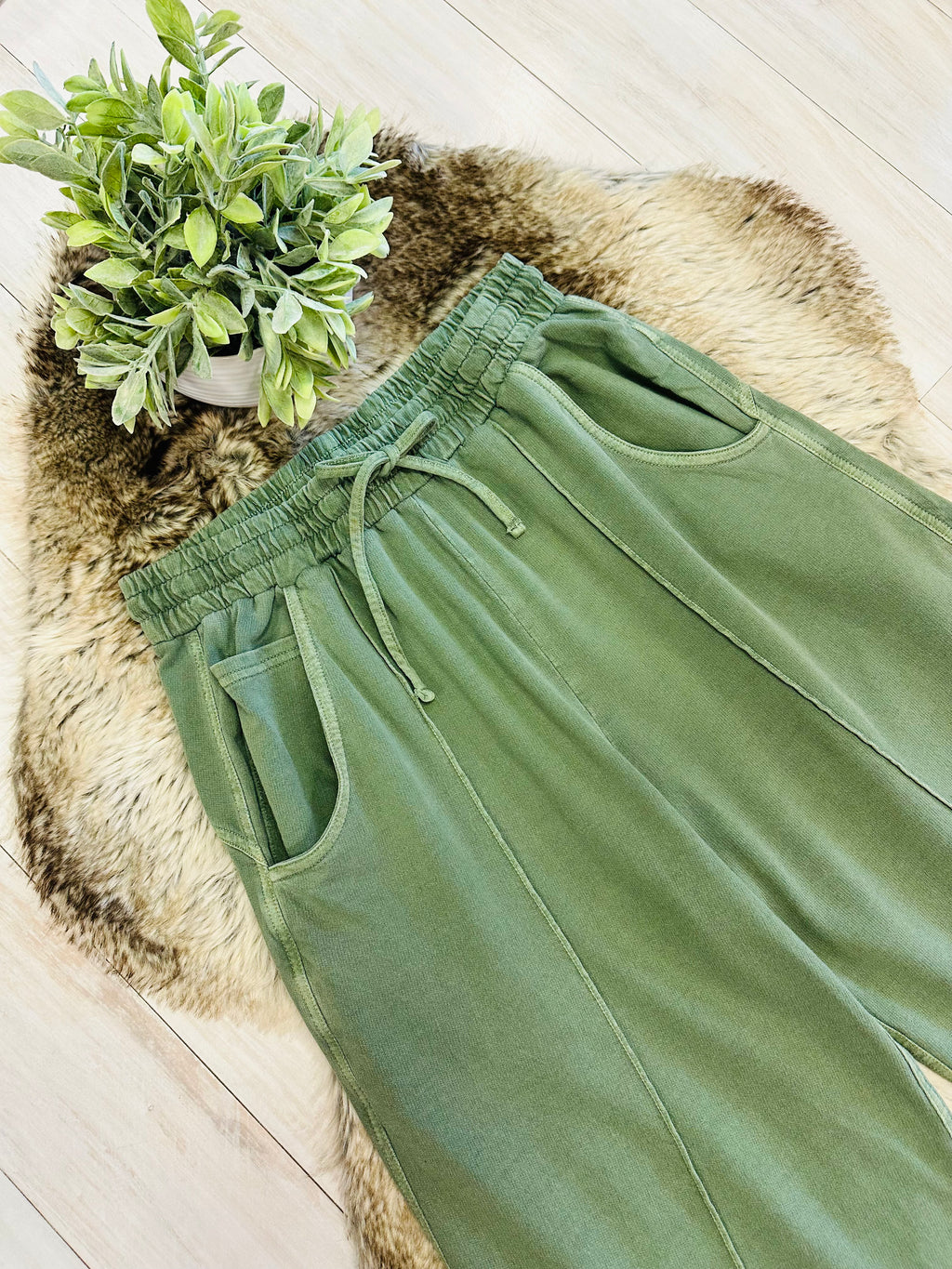 Women’s Light Olive Wide Leg Crop/Petite Pants by Zenana- True to Size
