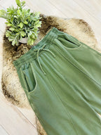 Women’s Light Olive Wide Leg Crop/Petite Pants by Zenana- True to Size