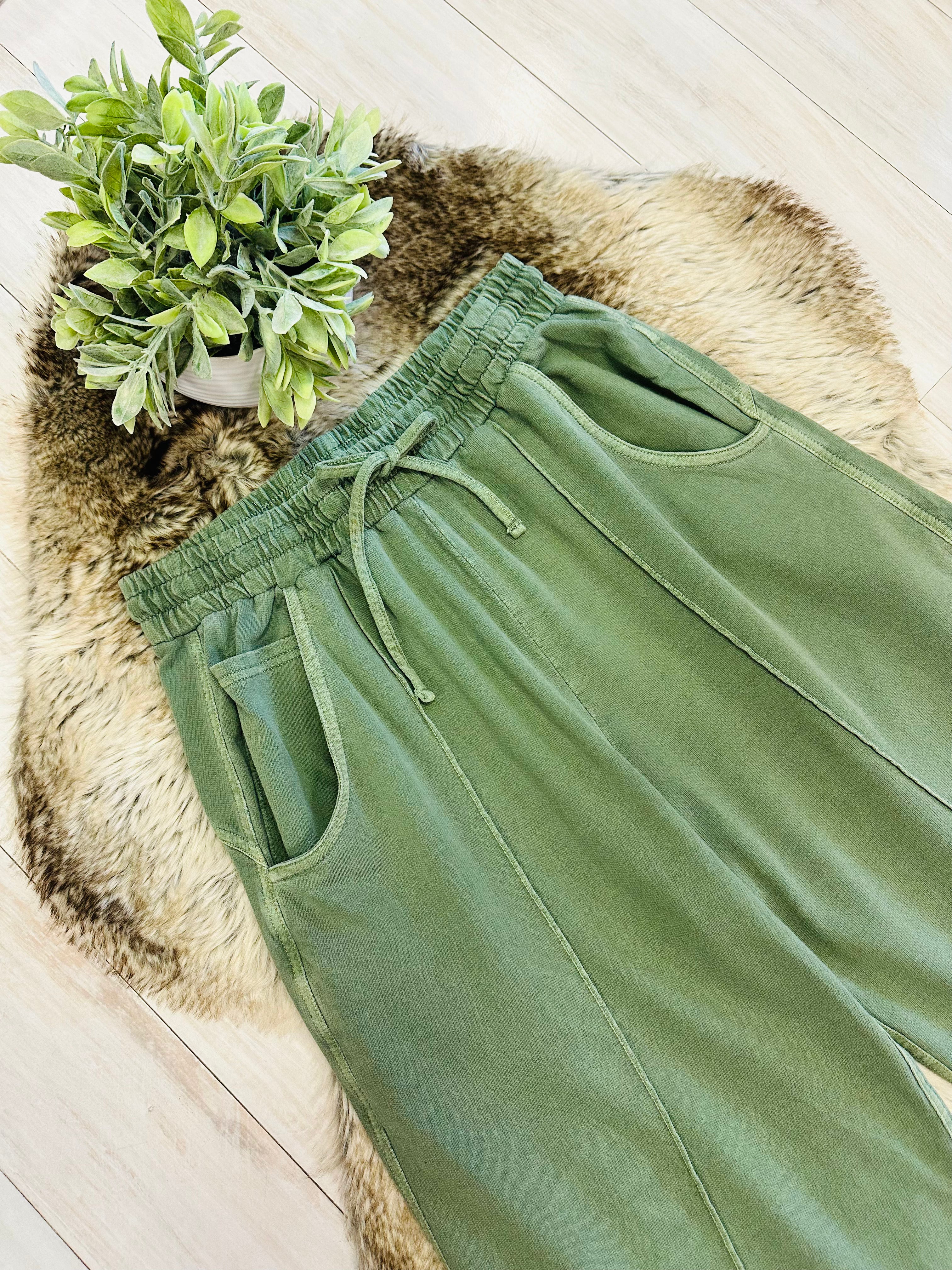 Women’s Light Olive Wide Leg Crop/Petite Pants by Zenana- True to Size
