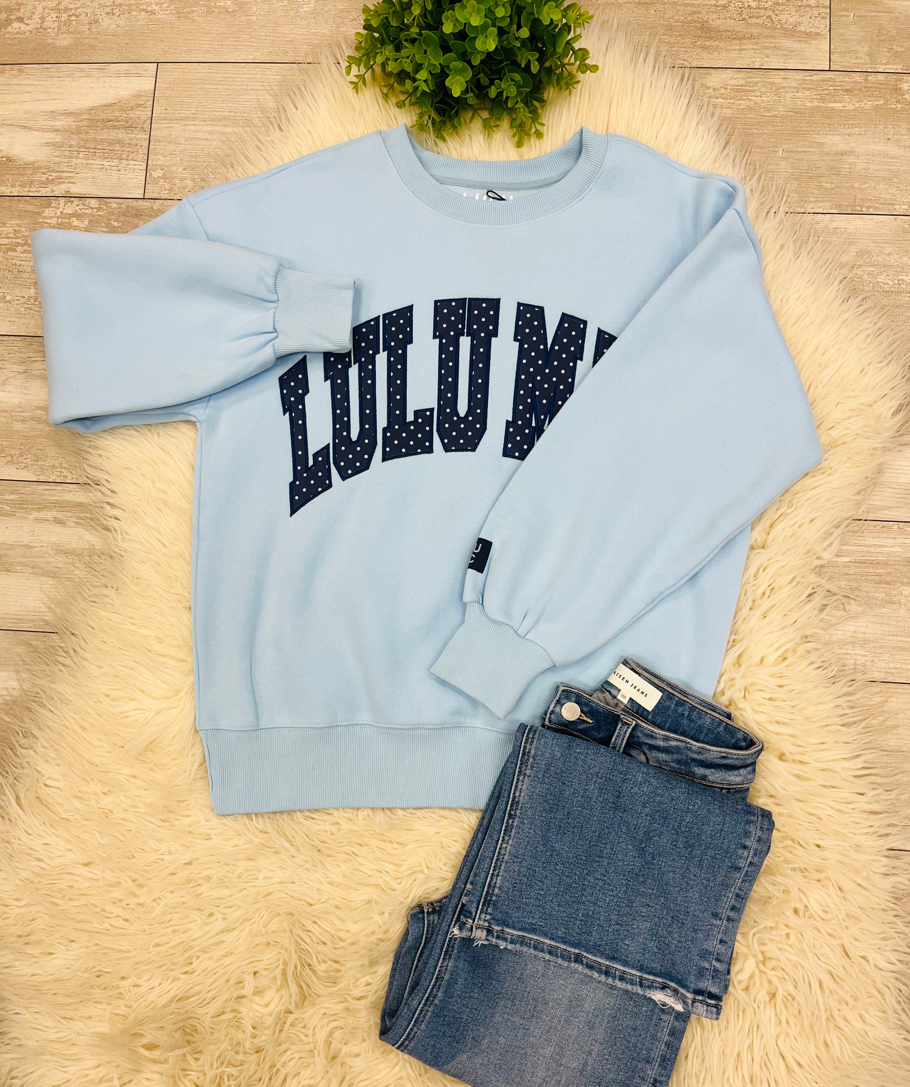 Women’s LuLu Mac Blue/Navy Polka Dot Sweatshirt - Oversized Fit