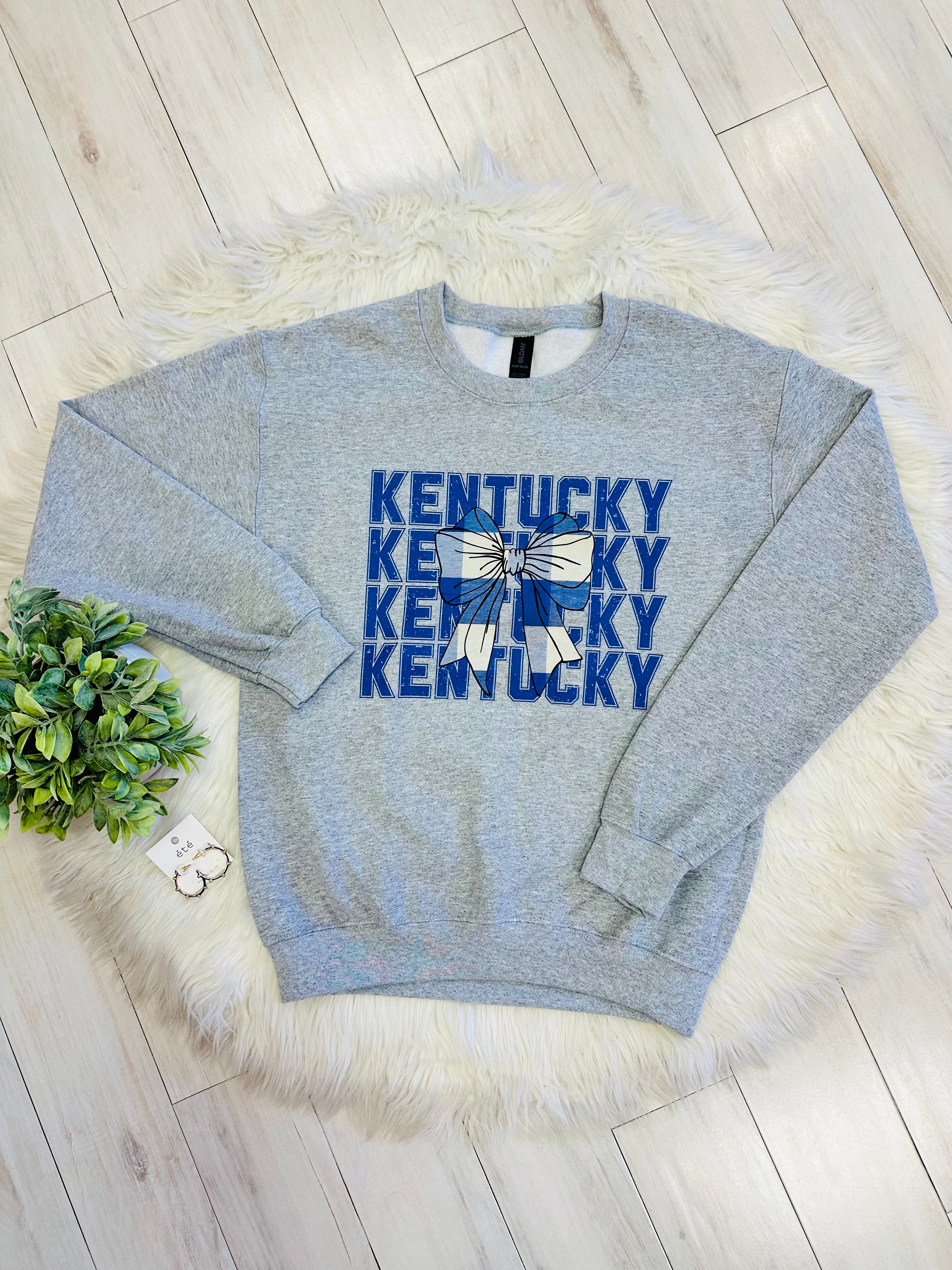 Women’s Grey & Blue Kentucky Crewneck Top with Bow Detail