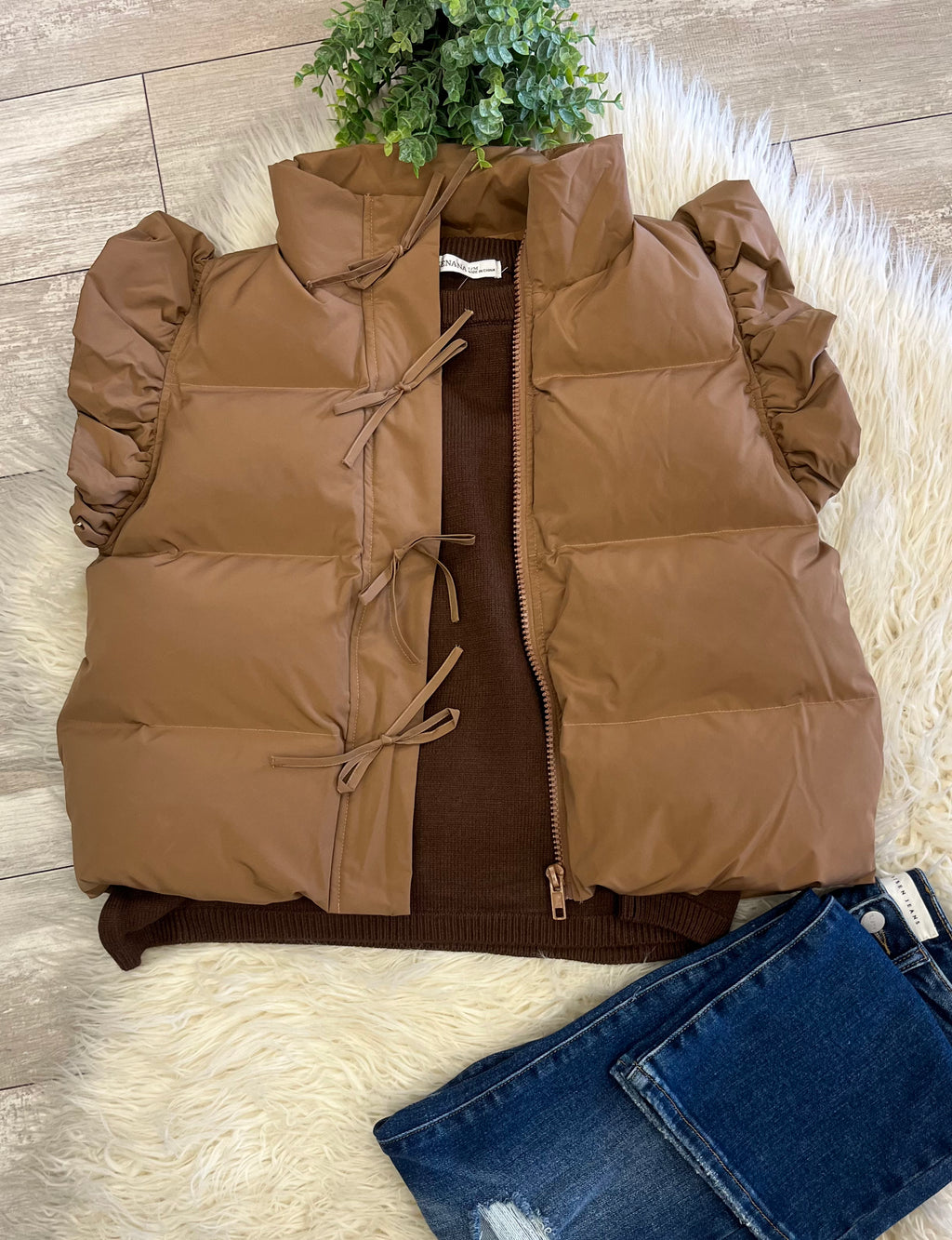 Women’s Jodifl Brown Bow Puff Vest top - True to size