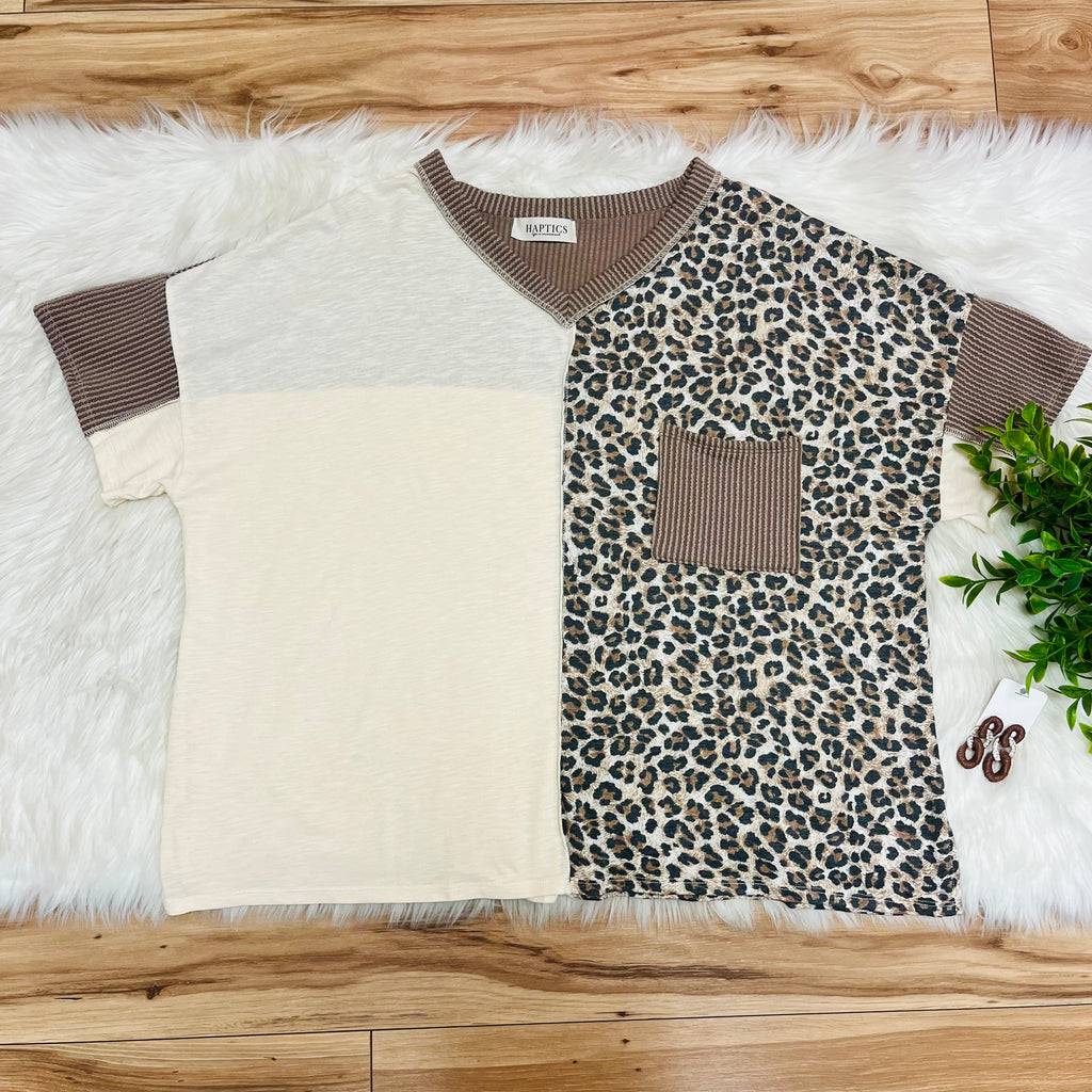 Women’s Haptics Curvy Leopard Print Color Block Ribbed Top