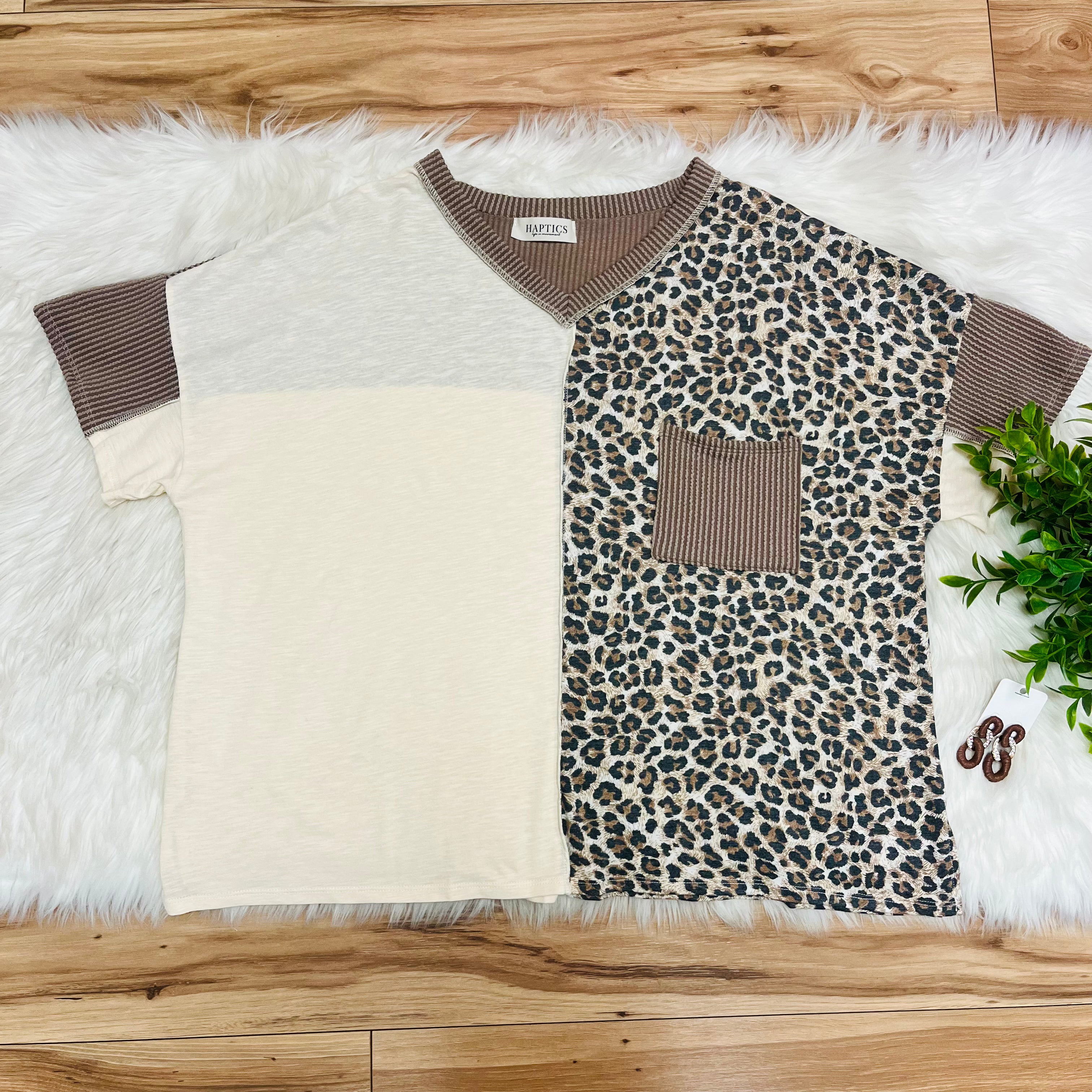 Women’s Haptics Curvy Leopard Print Color Block Ribbed Top