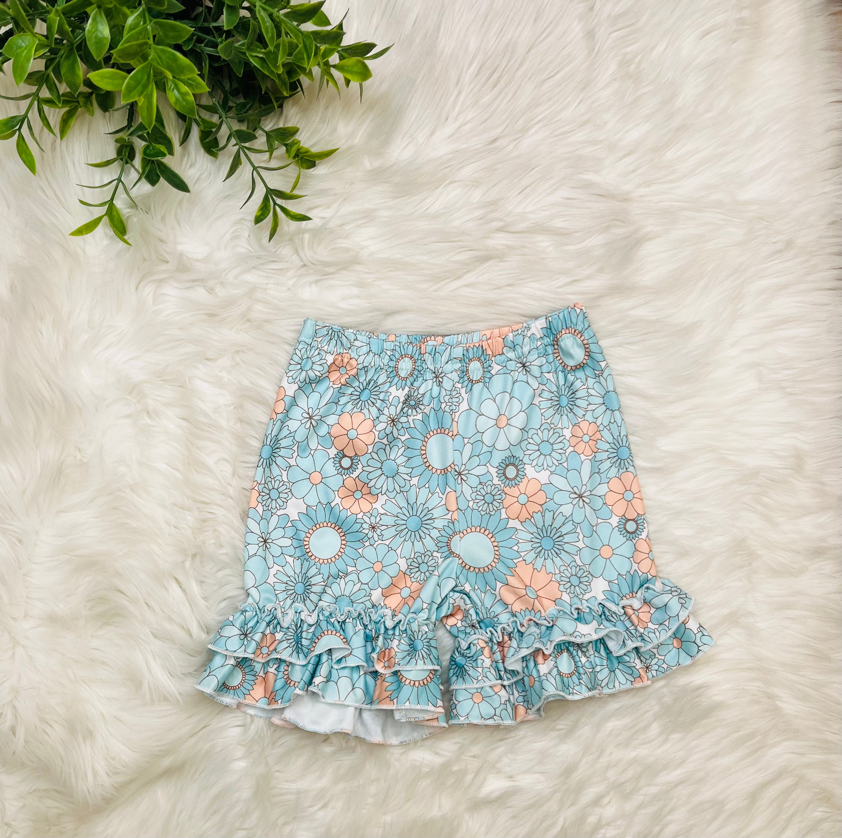Girl’s Light Blue and Coral Short Outfit