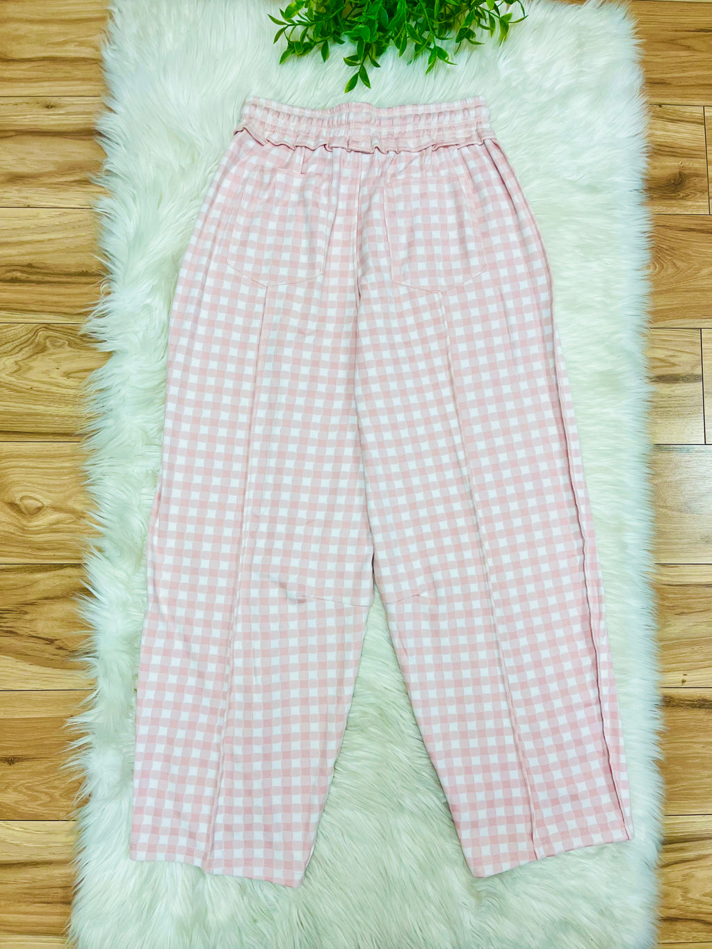 Women’s Anniewear Blush Pink Check Barrel Knit Pants- True to Size