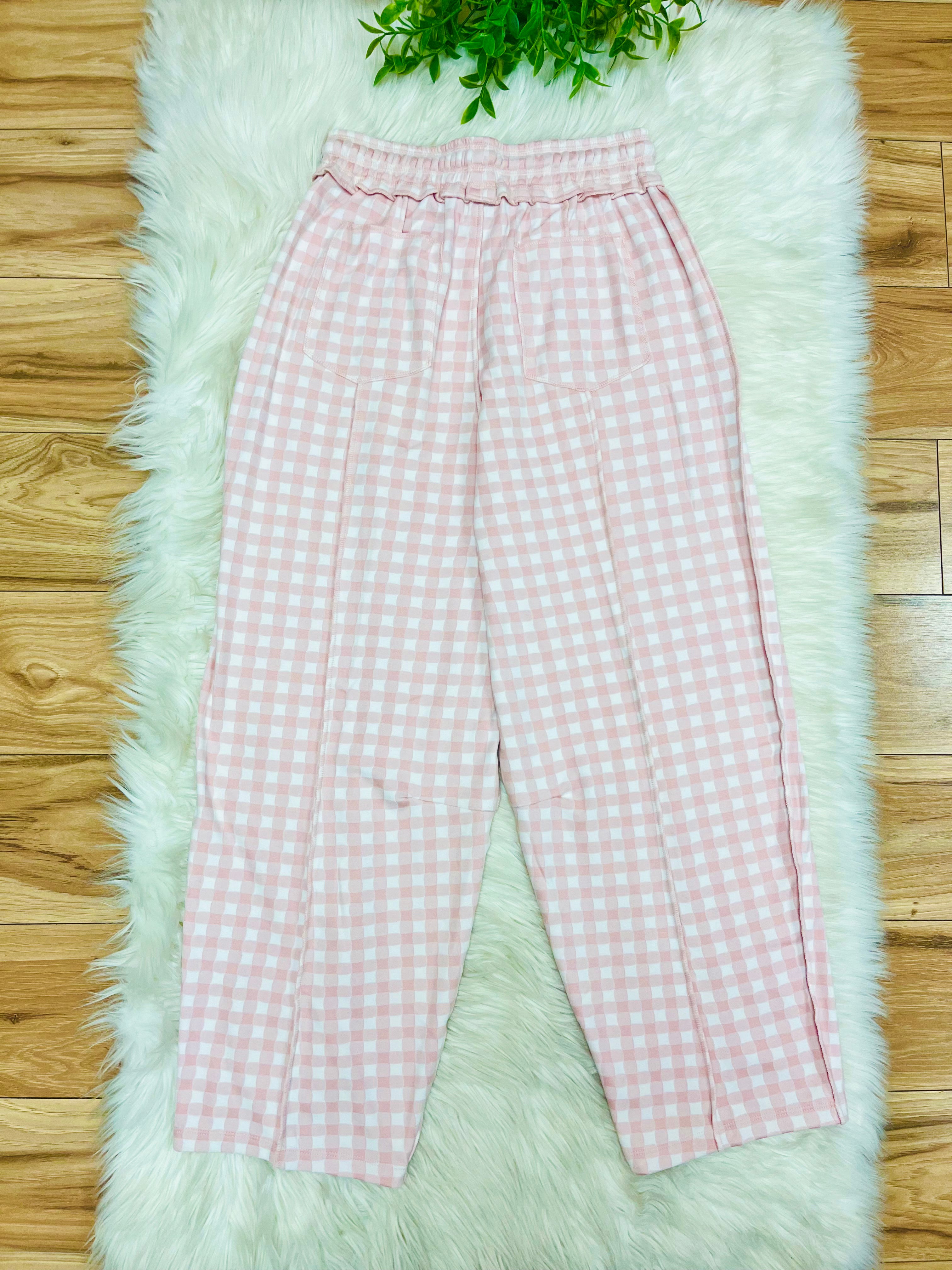 Women’s Anniewear Blush Pink Check Barrel Knit Pants- True to Size