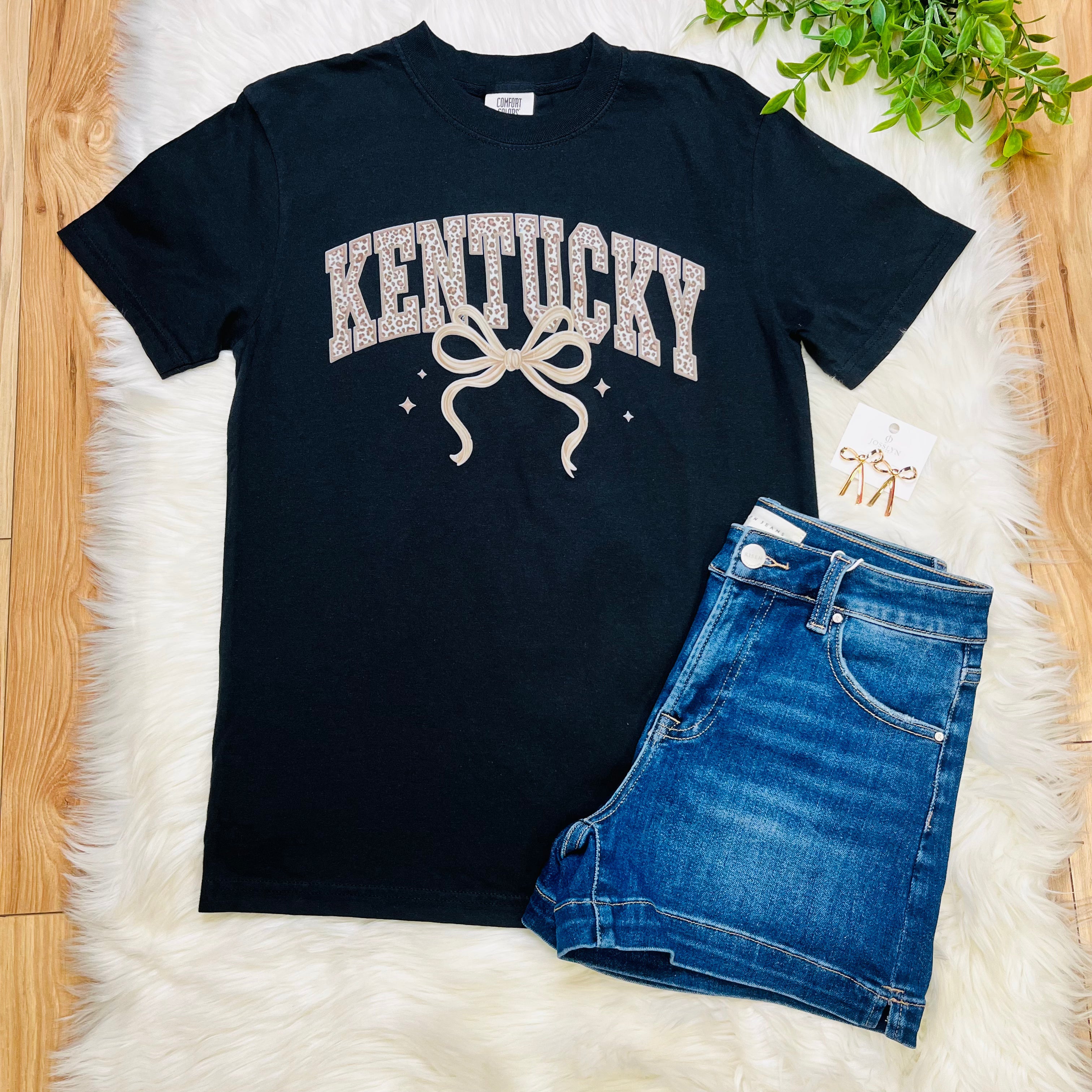 Women’s Black Kentucky Cheetah Print Bow Graphic Tee
