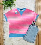 Women’s Evermmee Pink Stripe With Sky Blue Trim Top