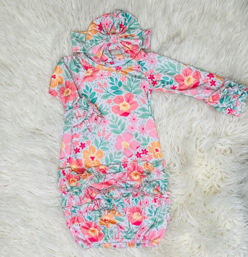 Clover Cottage floral Newborn Gown