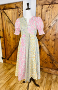 Women’s GiGiO Sage Mixed Floral Print Midi Dress with Puff Sleeves