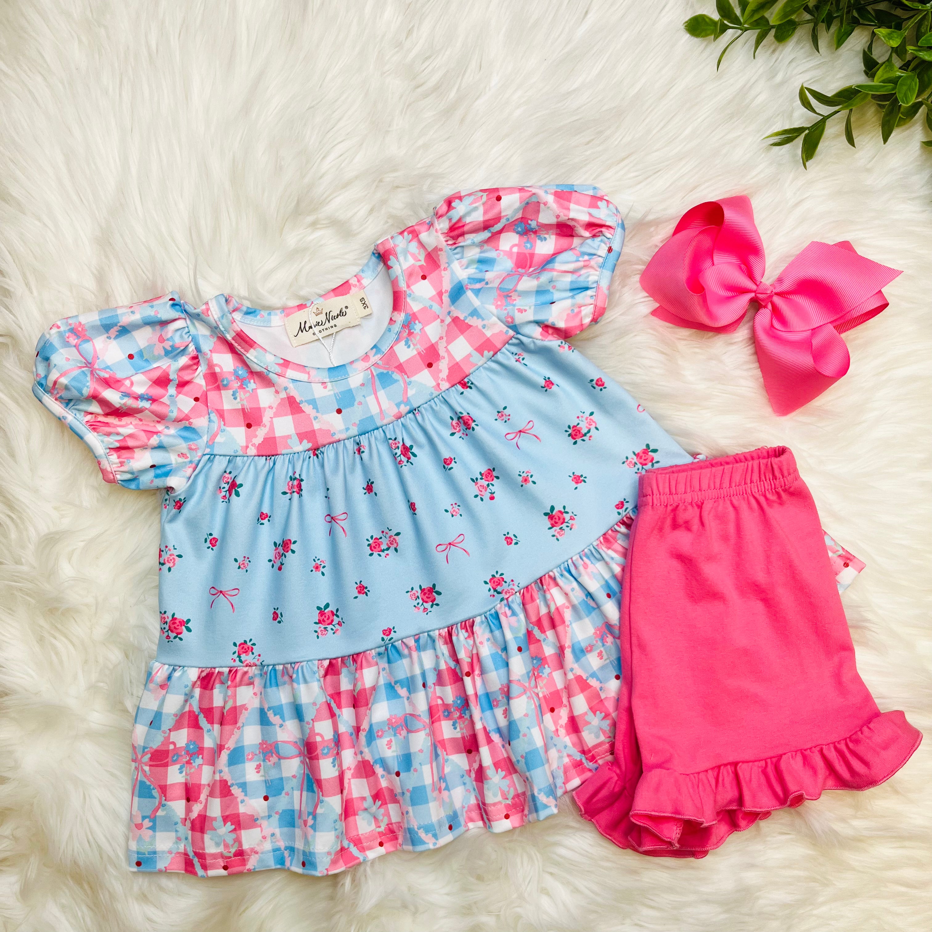 Girls Angel Bloom Floral Plaid Ruffle Set