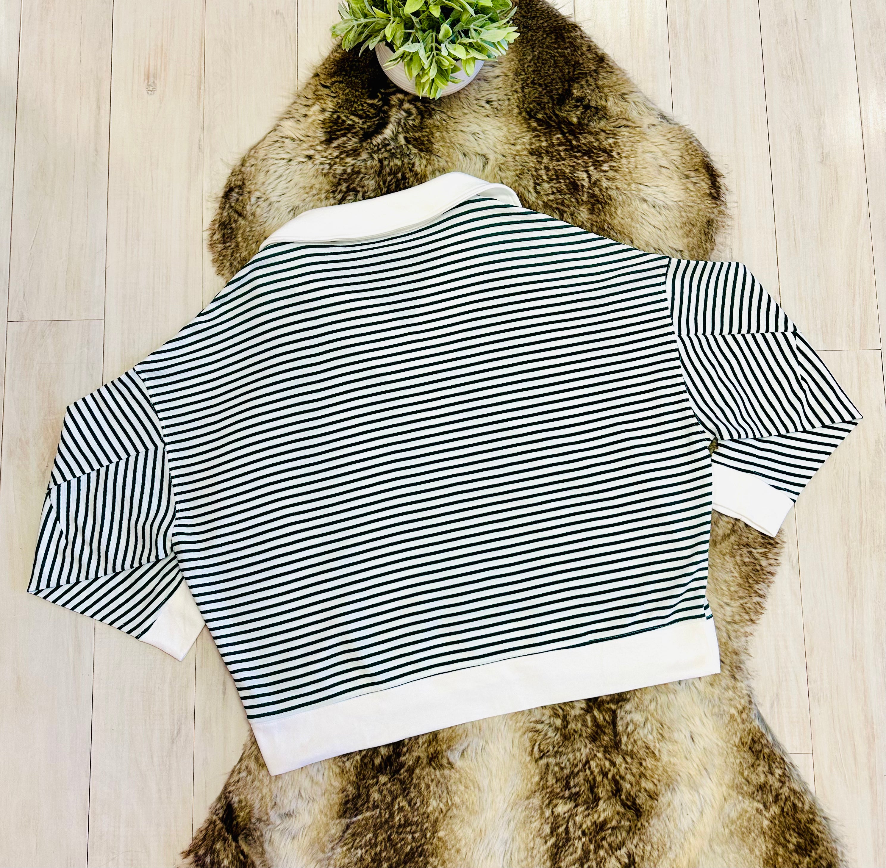Women’s Zenana Green & White Long Sleeve Stripped Set