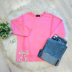 Women’s Evermmee Pink Oversized Top with Floral Bow Patches