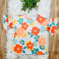 Women’s Orange and Teal Floral Top