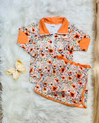 Girl’s Orange Floral Skort Set