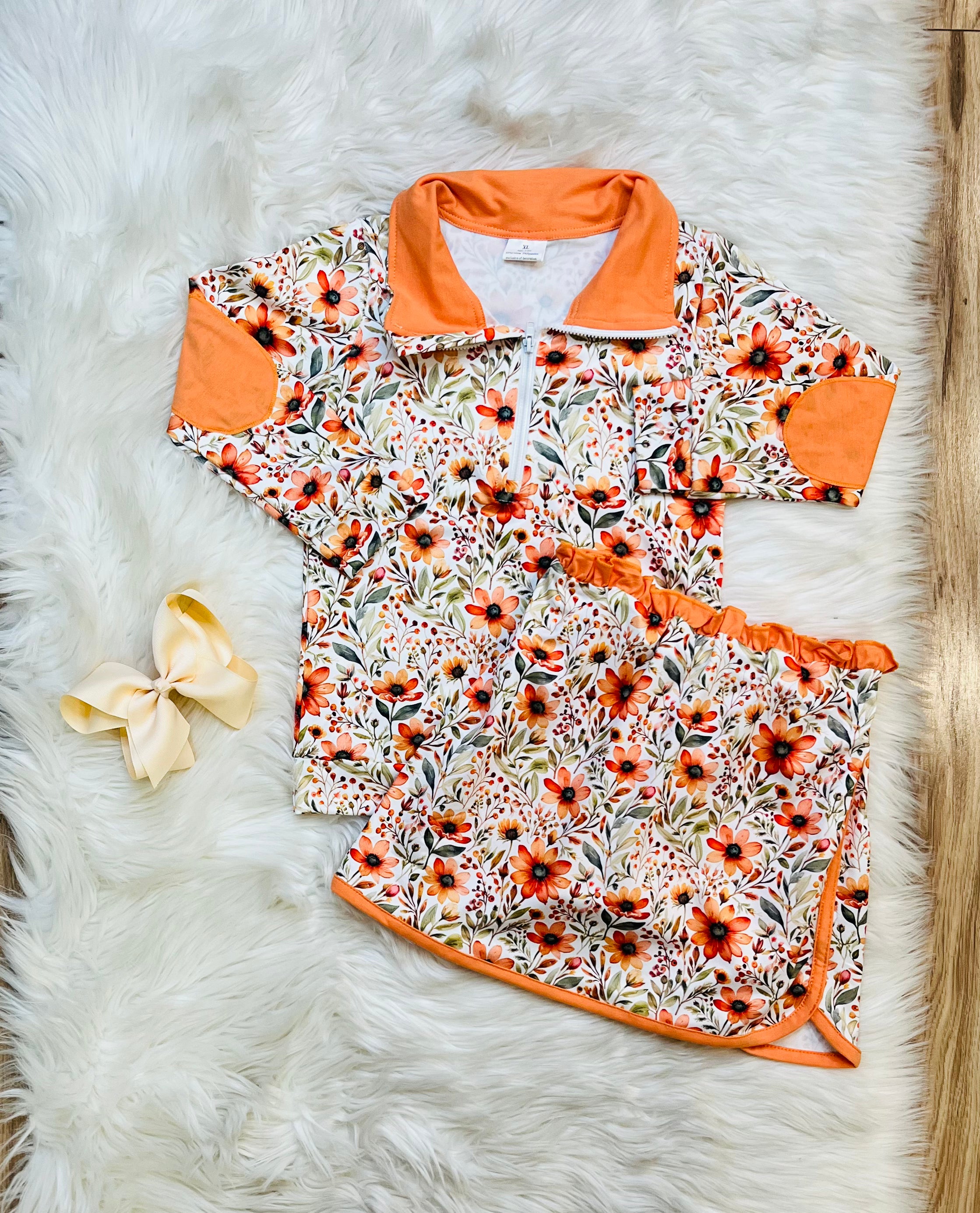 Girl’s Orange Floral Skort Set