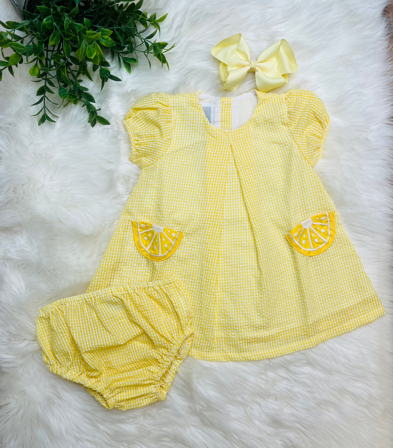 Girl’s lil cactus yellow lemon dress and panty cover set - Mini Mee Boutique