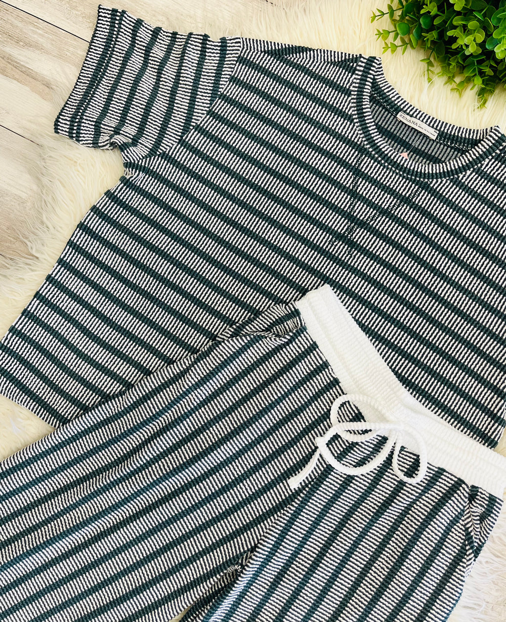 Women’s Zenana Green Ribbed Drop - Shoulder Two Piece Set