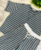 Women’s Zenana Green Ribbed Drop - Shoulder Two Piece Set