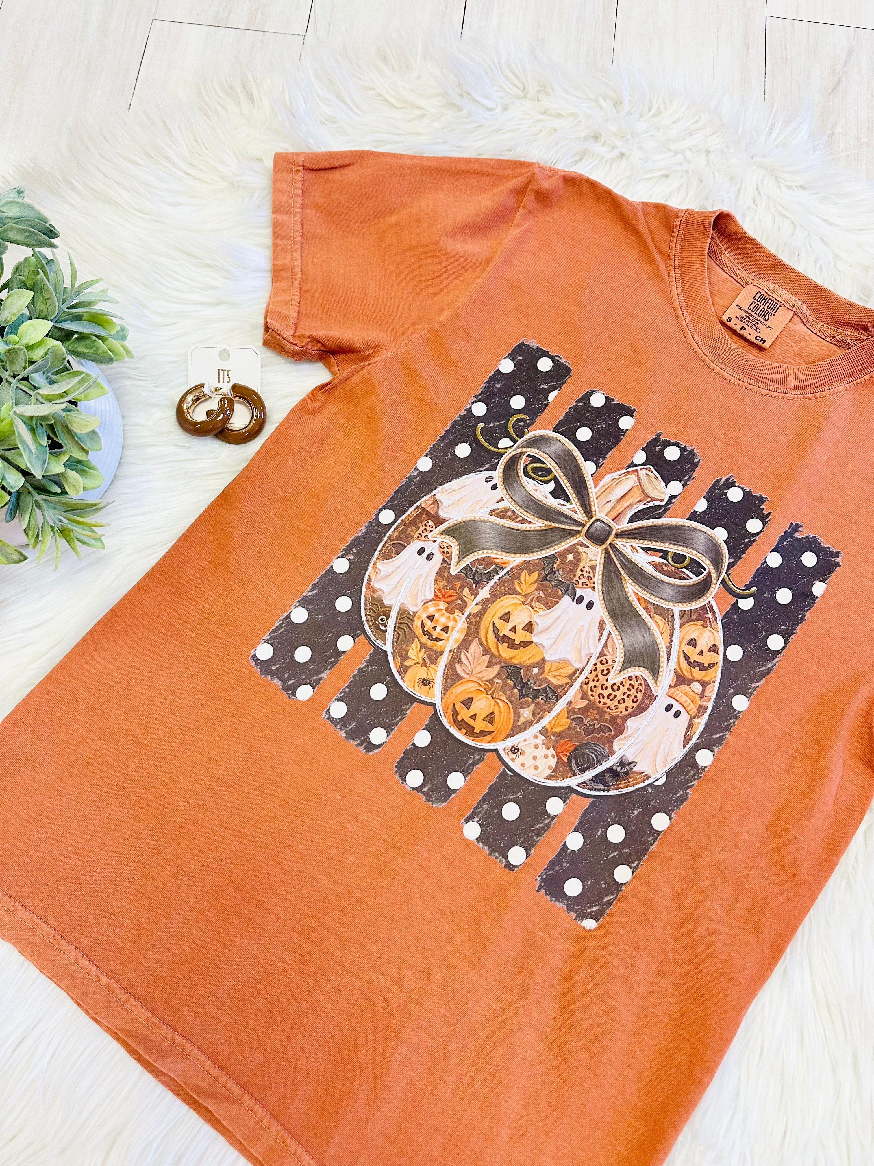 Women’s Comfort Colors Orange Mixed Print Halloween Tee