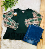 Women’s Bibi Olive Plaid Ruffle Top- Oversized