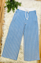 Women’s Zenana Cornflower Blue Striped Ribbed Pant Set