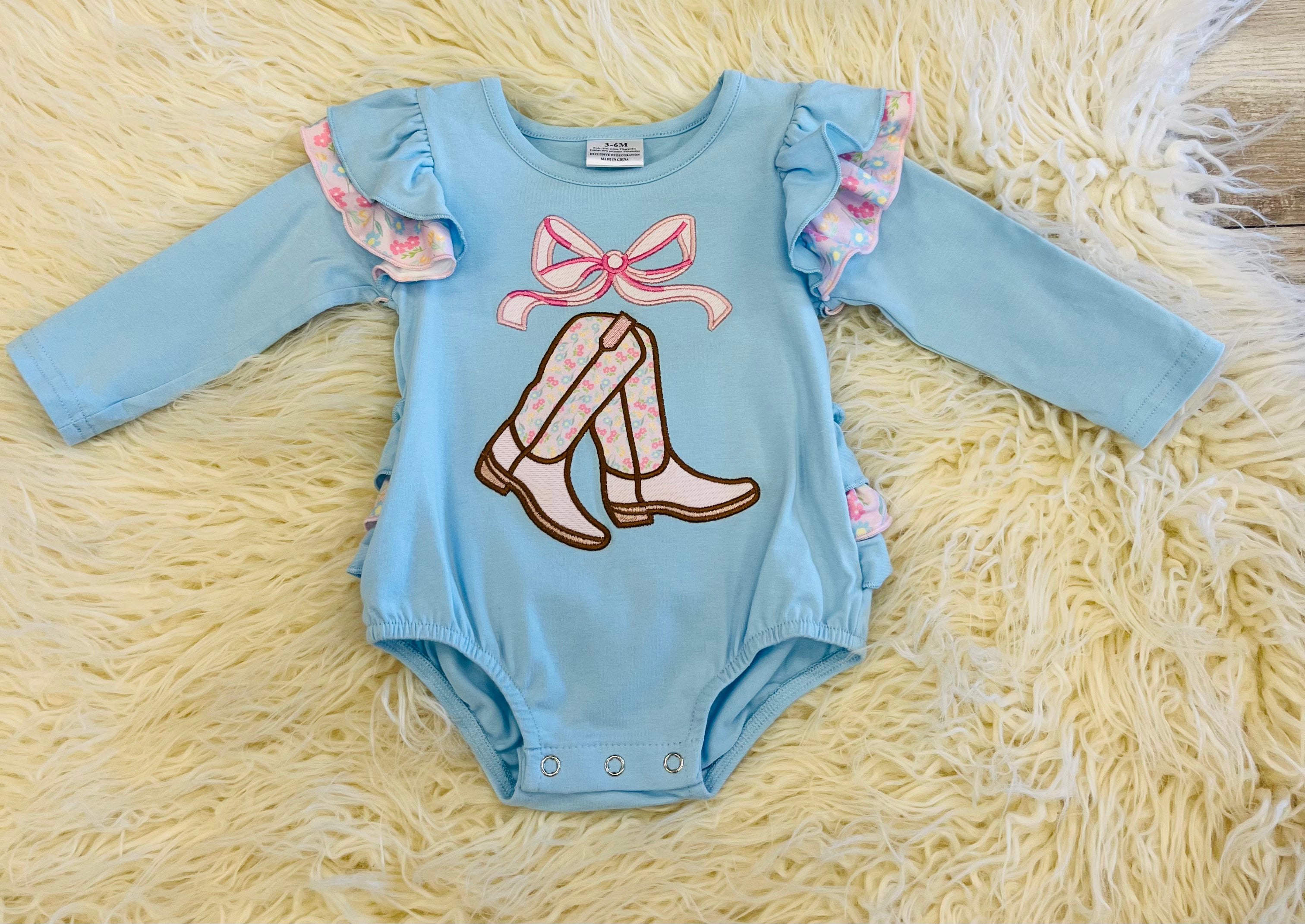 Girl’s Floral Cowgirl Boot Bubble Romper