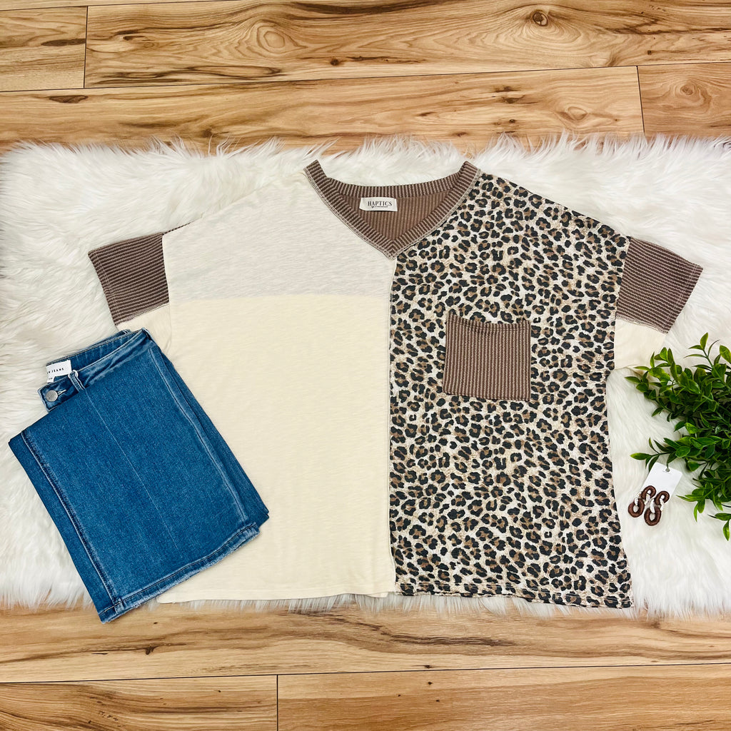Women’s Haptics Curvy Leopard Print Color Block Ribbed Top