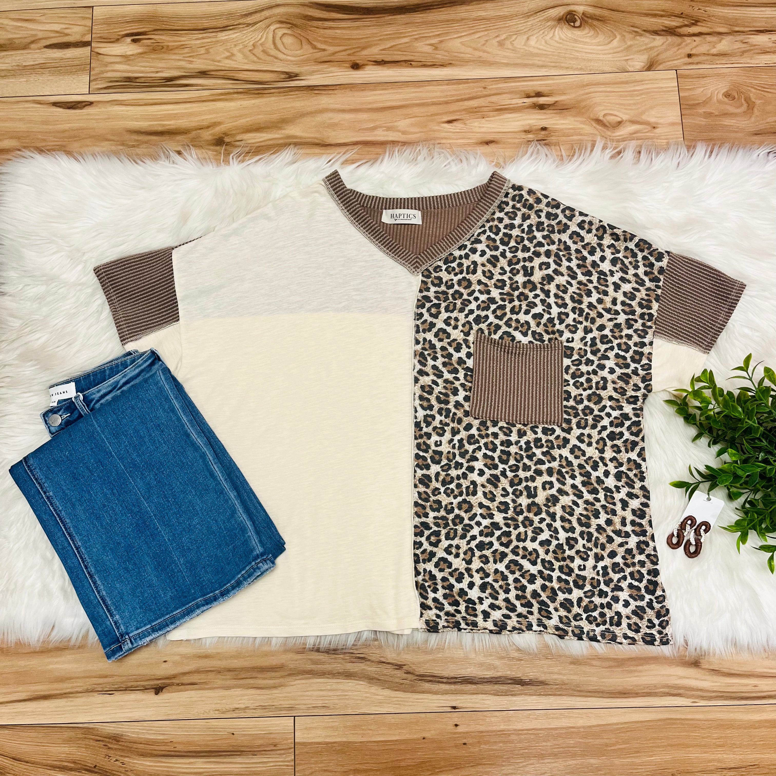Women’s Haptics Curvy Leopard Print Color Block Ribbed Top
